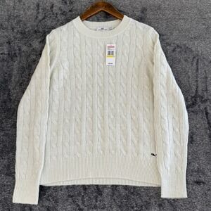 NEW Vineyard Vines Womens Sweater Lurex Cable Knit Crew Marshmallow White Medium